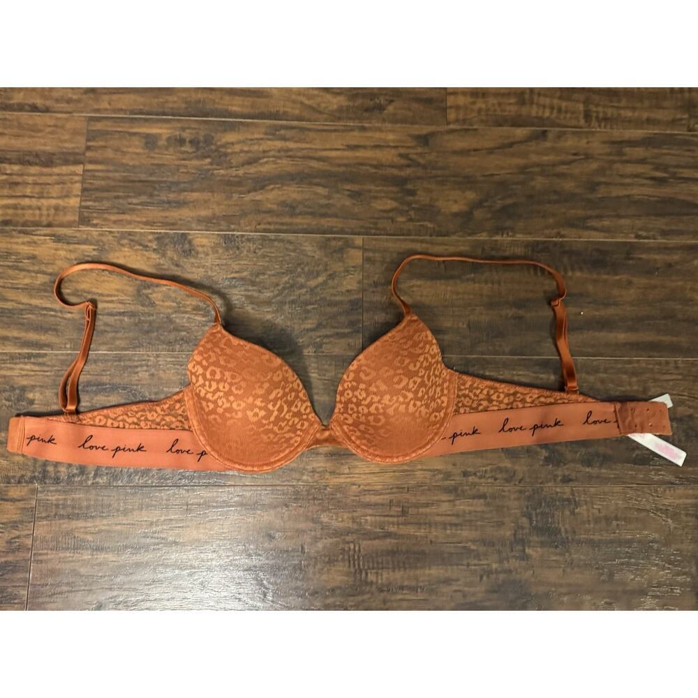 Victoria's Secret Leopard Print T-Shirt Bra 34B Orange Adjustable Straps